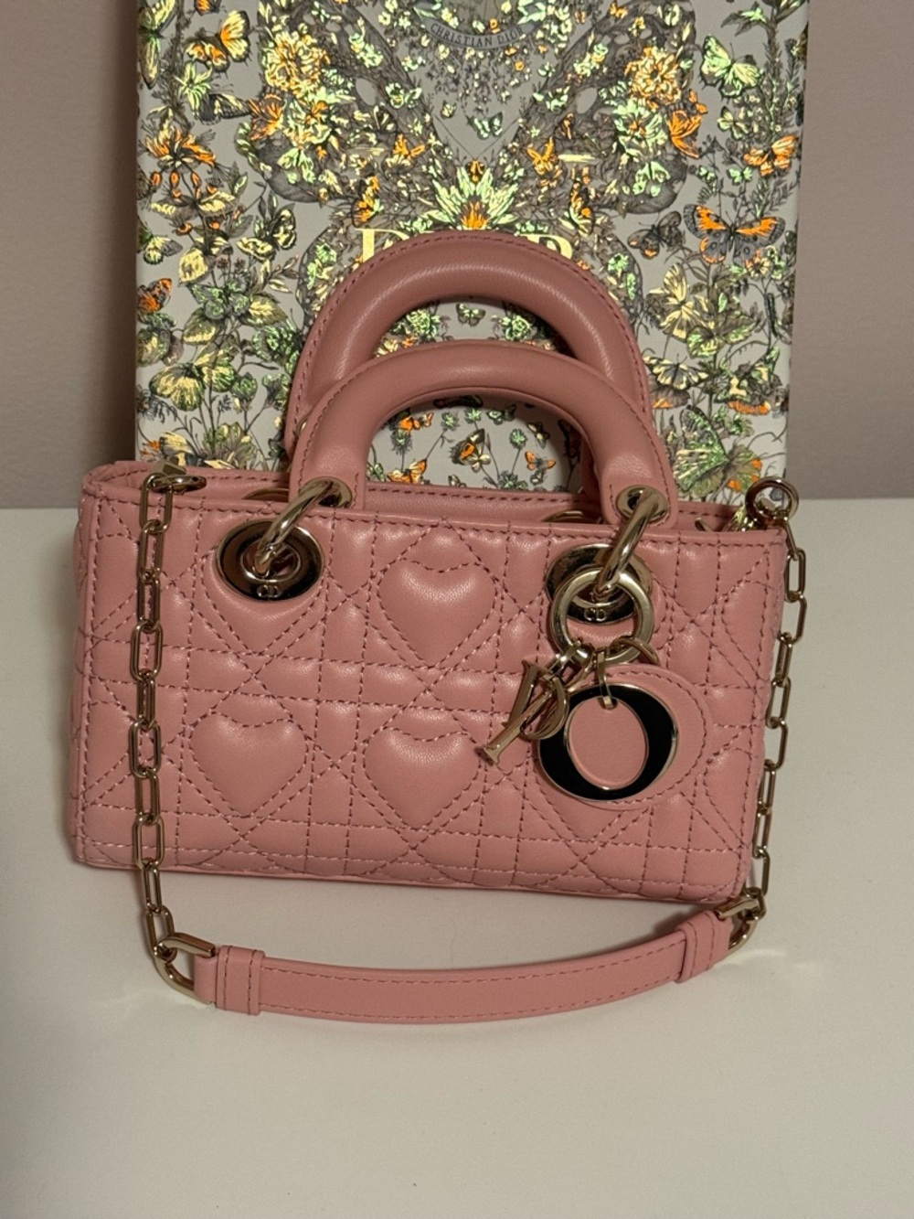 Dior Pink melocoton D-Joy micro with Heart Motif quilting - Picture 4 of 7